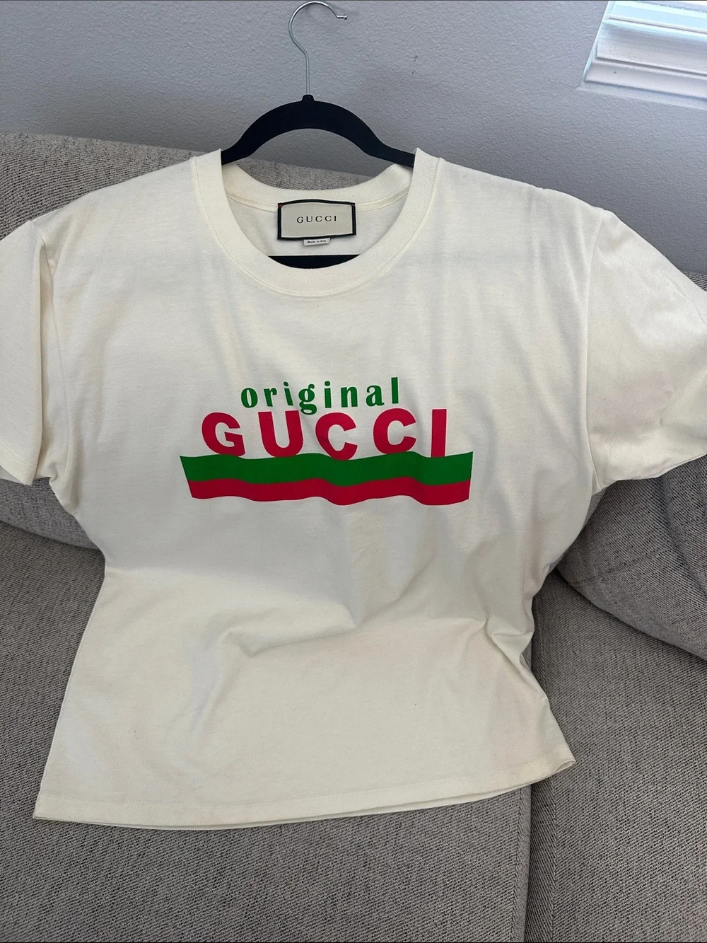 Gucci White Tee with Red & Green Logo Graphic